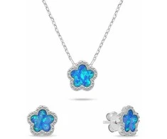 Brilio Silver Beautiful jewelry set with opals and zircons Flowers SET289WB (pakabukas, earrings)