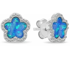 Brilio Silver Beautiful jewelry set with opals and zircons Flowers SET289WB (pakabukas, earrings)