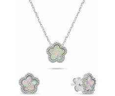 Brilio Silver Charming jewelry set with opals and zircons Flowers SET289WP (pakabukas, earrings)