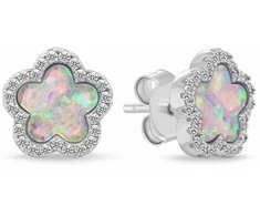 Brilio Silver Charming jewelry set with opals and zircons Flowers SET289WP (pakabukas, earrings)