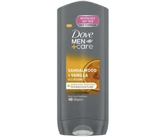 Dove Men+Care Sandalwood &amp; Vanilla maitininantis Dušo želė (Body, Face &amp; Hair Wash) dušo želė Vyrams