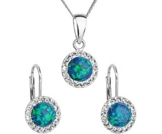 Evolution Group Blizgančių papuošalų rinkinys su Preciosa kristalais 39160.1 &amp; žalias s.opal (auskarai, grandinėlė, pakabukas)