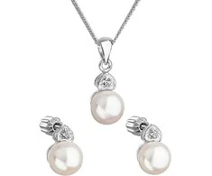 Evolution Group Jewelry set with zircons and pearls Pavona 29001.1 baltas (earrings, chain, pendant)