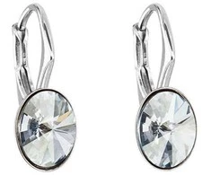 Evolution Group Sidabriniai ovalūs auskarai su Swarovski kristalais 31276.5 mėlyno atspalvio