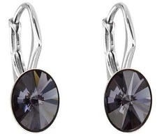 Evolution Group Žėrintys ovalūs auskarai su Swarovski kristalais 31276.3 grafito spalvos