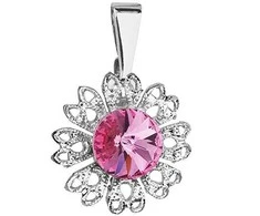 Evolution Group Žėrintis pakabukas su rožiniu Swarovski kristalu „Gėlė“ 54032.3 rožė