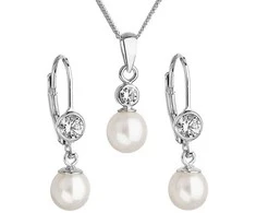 Evolution Group Women's pearl set with crystals Pavona 29006.1 baltas (earrings, pakabukas, pendant)