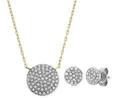 Fossil Plieninis dvispalvis papuošalų rinkinys su cirkoniais JF04815SET (kaklo papuošalas, auskarai)