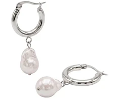 Furiosa Steel hoops with genuine baroque pearl Hoops SE-PEARLHOOPS-S