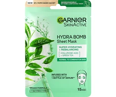 Garnier Hydra Bomb balansuojanti audinio kaukė su žaliosios arbatos ekstraktu ir hialurono rūgštimi 28g