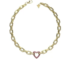 Guess Išskirtinis paauksuotas vėrinys su rausvais kristalais „Beloved“ JUBN05004JWYGPKT/U