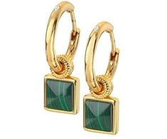 Hot Diamonds Prabangūs apvalūs auskarai su deimantais ir malachitu 2 in 1 Jac Jossa Hope DE713