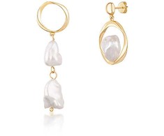 Jwl Luxury Pearls Asimetriški paauksuoti auskarai su tikrais baroko perlais JL0723