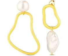 Jwl Luxury Pearls Asimetriniai paauksuoti auskarai su tikrais gėlavandeniais perlais JL0853