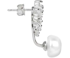 Jwl Luxury Pearls Asimetriški auskarai - dvigubi auskarai su tikru baltu perlu ir išilginiai auskarai su cirkoniais JL0260