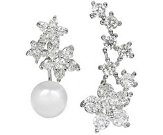 Jwl Luxury Pearls Asimetriški auskarai - dvigubi auskarai su tikru baltu perlu ir išilginiai auskarai su cirkoniais JL0260