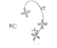 Jwl Luxury Pearls Asimetriški auskarai su perlais ir cirkoniais - kairė ausis JL0778