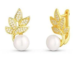 Jwl Luxury Pearls Gražūs paauksuoti auskarai su tikrais perlais ir cirkoniais JL0827