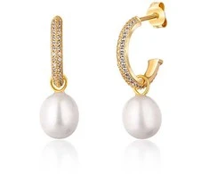 Jwl Luxury Pearls Gražūs paauksuoti auskarai su tikrais perlais 2in1 JL0771