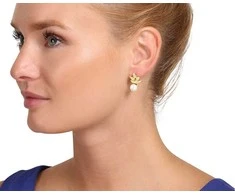 Jwl Luxury Pearls Gražūs paauksuoti auskarai su tikrais perlais ir cirkoniais JL0827