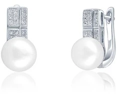Jwl Luxury Pearls Gražūs auskarai su tikru perlu ir cirkoniais JL0644