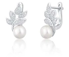 Jwl Luxury Pearls Gražūs sidabriniai auskarai su tikrais perlais ir cirkoniais JL0719