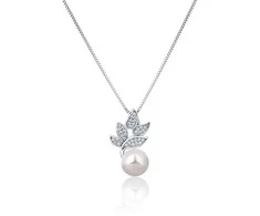 Jwl Luxury Pearls Gražus sidabrinis karoliai su tikru perlu ir cirkoniais JL0785 (grandinė, pakabukas)