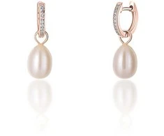 Jwl Luxury Pearls Bronziniai apvalūs auskarai á la Duchess Kate su tikru perlu ir cirkoniais 3in1 JL0687