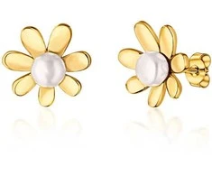 Jwl Luxury Pearls Žavūs auksiniu dengti auskarai su tikrais upės perlais Gėlės JL0775