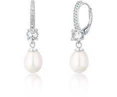 Jwl Luxury Pearls Žavūs sidabriniai auskarai su tikrais perlais ir cirkoniais JL0739