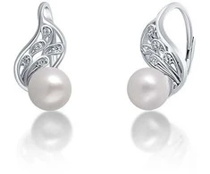 Jwl Luxury Pearls Žavūs sidabriniai auskarai su tikru baltu perlu JL0706