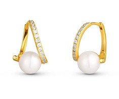 Jwl Luxury Pearls Padorūs paauksuoti tikro perlo ir kubinio cirkonio auskarai JL0850