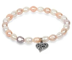 Jwl Luxury Pearls Subtili apyrankė iš tikrų perlų su metaline širdele JL0293