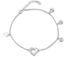 Jwl Luxury Pearls Subtili kojų grandinėlė su širdele ir perlu JL0806