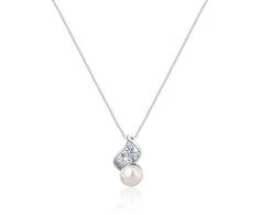 Jwl Luxury Pearls Subtilus karoliai su tikru perlu ir cirkoniais JL0749 (grandinė, pakabukas)