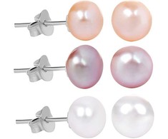 Jwl Luxury Pearls 3 porų perlinių auskarų rinkinys su nuolaida - balta, lašiša, violetinė JL0426