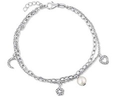 Jwl Luxury Pearls Dviguba sidabrinė apyrankė su žavesiu ir tikru perlu JL0802