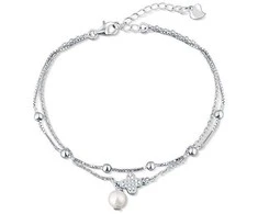 Jwl Luxury Pearls Dviguba sidabrinė apyrankė su tikru perlu ir cirkoniu JL0801