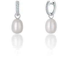 Jwl Luxury Pearls Sidabriniai apvalūs hercogienės Kate auskarai su tikru perlu ir cirkoniais 3in1 JL0685