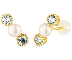 Jwl Luxury Pearls Elegantiški paauksuoti auskarai su perlais ir cirkoniais JL0852