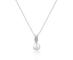 Jwl Luxury Pearls Elegantiškas karoliai su tikru perlu ir cirkoniais JL0748 (grandinė, pakabukas)