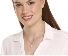 Jwl Luxury Pearls Elegantiškas karoliai su tikru perlu ir cirkoniais JL0748 (grandinė, pakabukas)