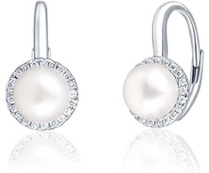 Jwl Luxury Pearls Elegant sidabrinis auskarai su perlu ir cirkoniais JL0640