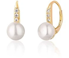 Jwl Luxury Pearls Geltonu auksu dengti auskarai su perlais ir cirkoniais JL0769