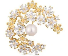 Jwl Luxury Pearls Blizganti paauksuota sagė 2in1 su tikru perlu ir kristalais JL0730