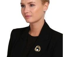 Jwl Luxury Pearls Auksuota perlinė sagė su tikru perlu ir cirkoniais JL0846
