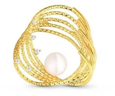 Jwl Luxury Pearls Auksuota perlinė sagė su tikru perlu ir cirkoniais JL0846