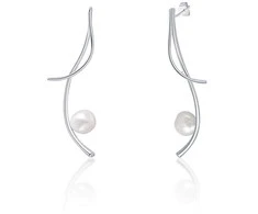 Jwl Luxury Pearls Ilgi sidabriniai auskarai su tikrais barokiniais perlais ir cirkoniais JL0681