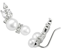 Jwl Luxury Pearls Longitudinal sidabrinis auskarai su tikrais perlais ir kristalais JL0300
