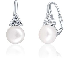 Jwl Luxury Pearls Prabangūs sidabriniai auskarai su tikru perlu ir cirkoniais JL0641